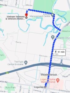 Walk map from Loganlea to Venue